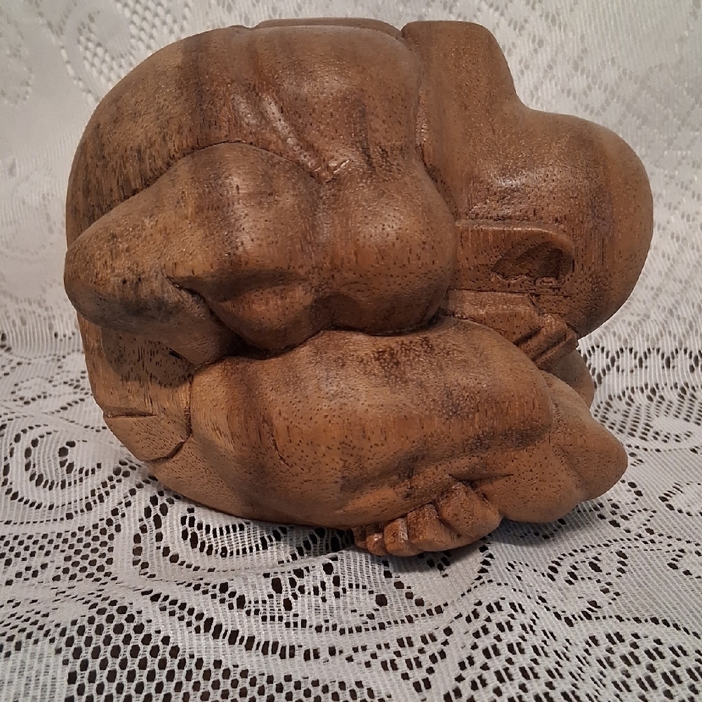 Vintage Carved Teak Weeping Buddha - Picture 3 of 7